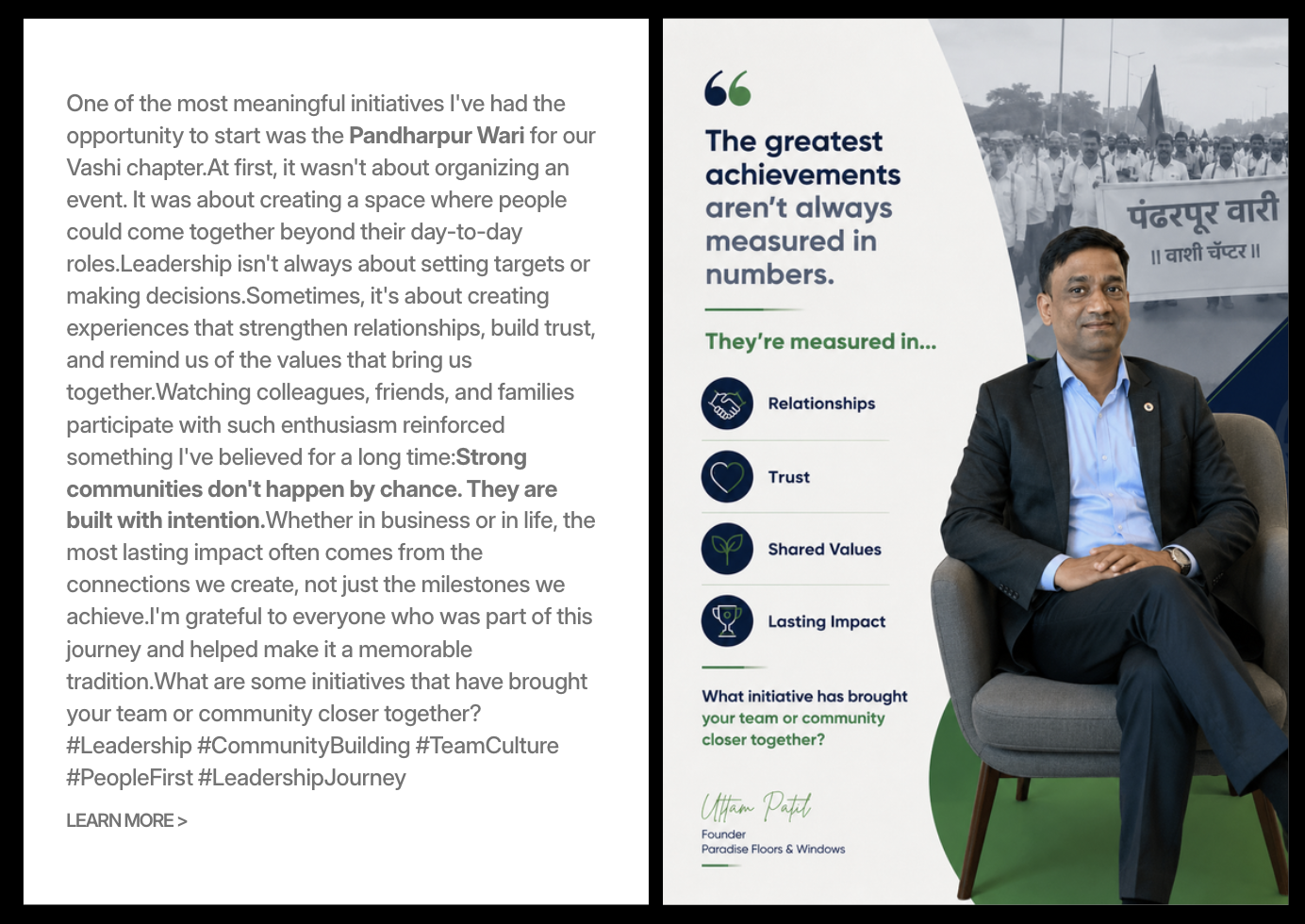 Uttam Patil founder LinkedIn carousel on leadership and community